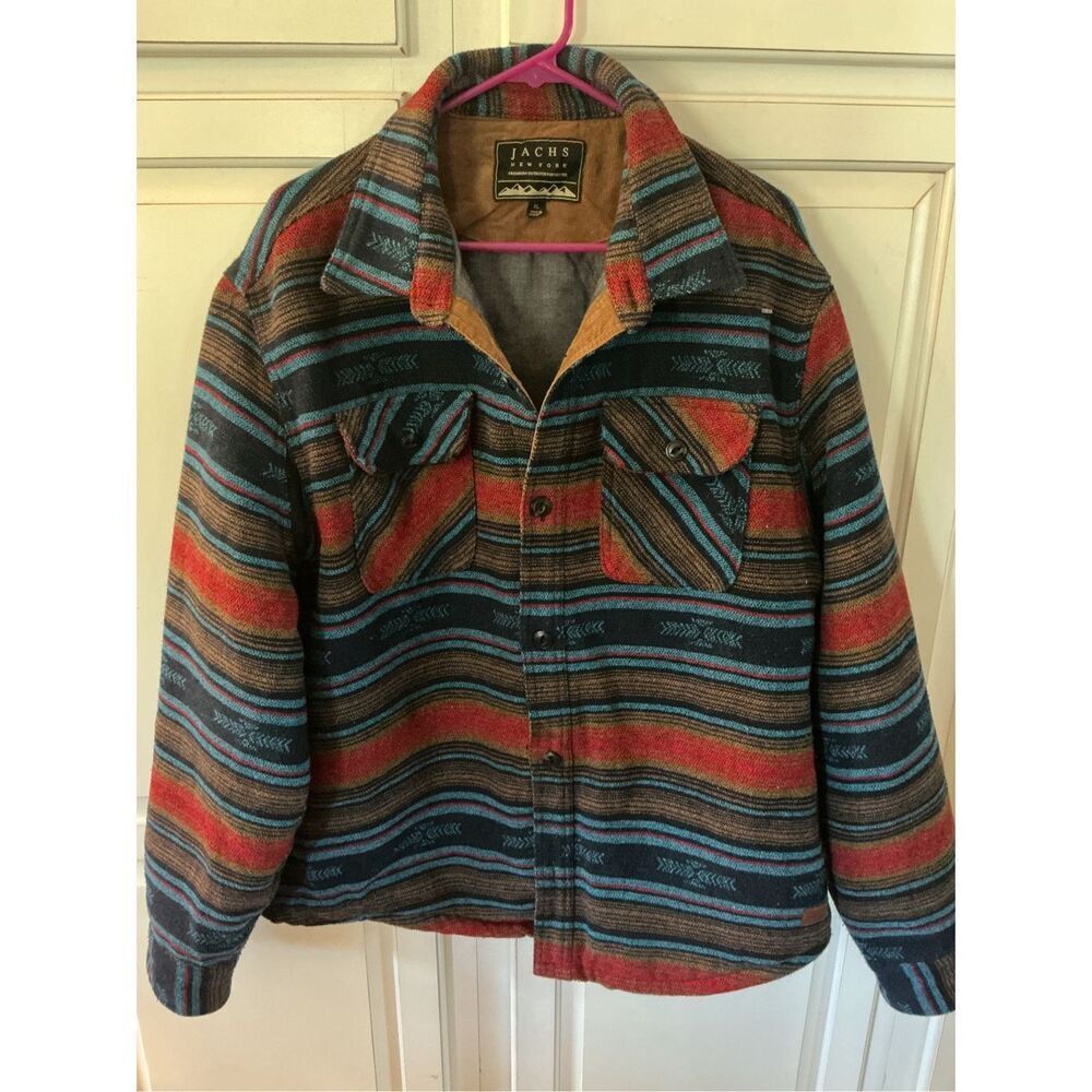 Jachs New York Blue Wool Blend Shirt Shacket Sherpa Lined Sz XL